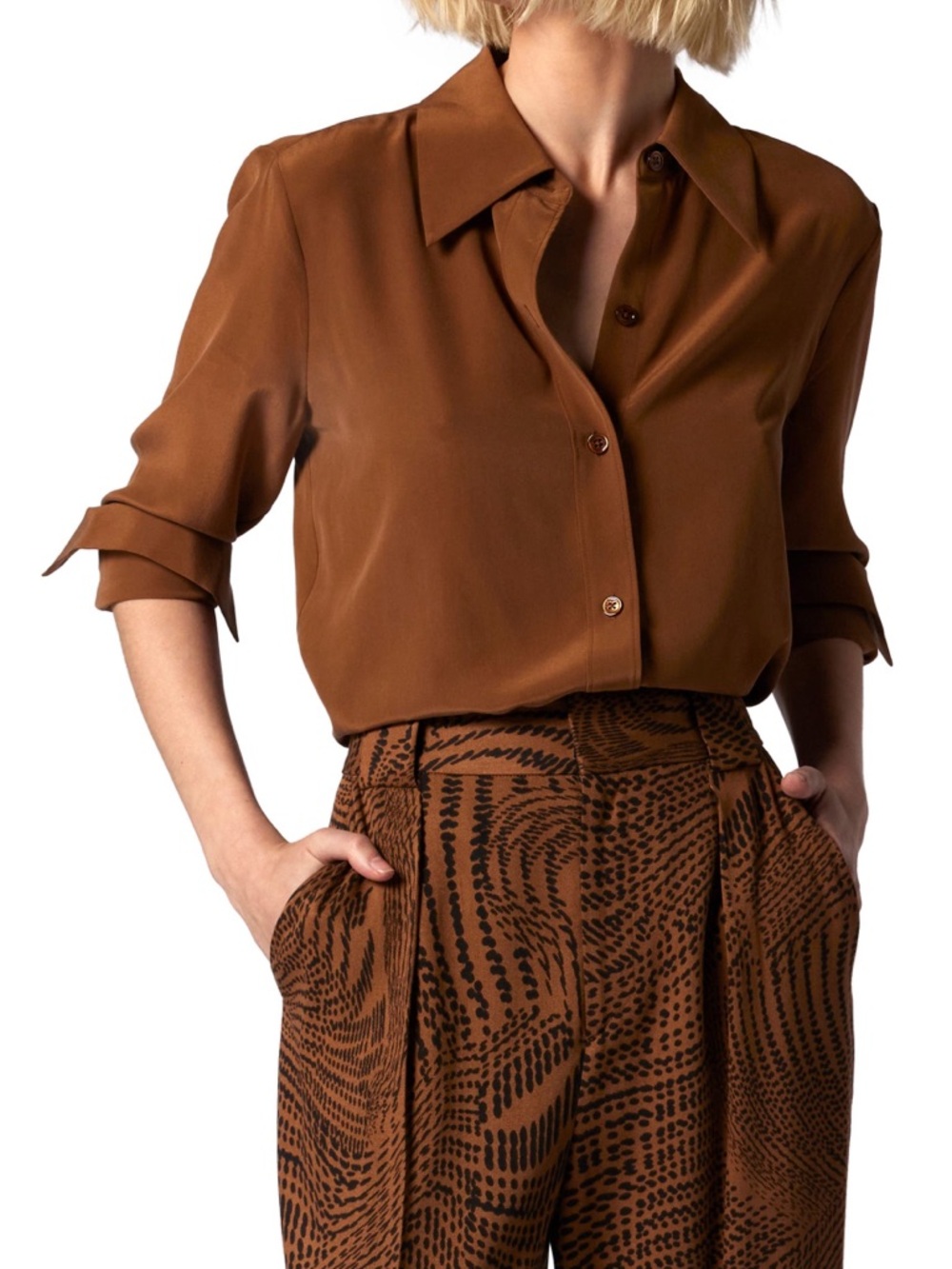 Equipment Brown Silk Button-Up Blouse